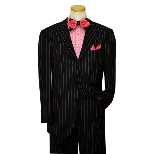 Mecca "Z23" Black With Pink Pinstripes Super 120'S Hand-Pick Stitching Suit RI0004